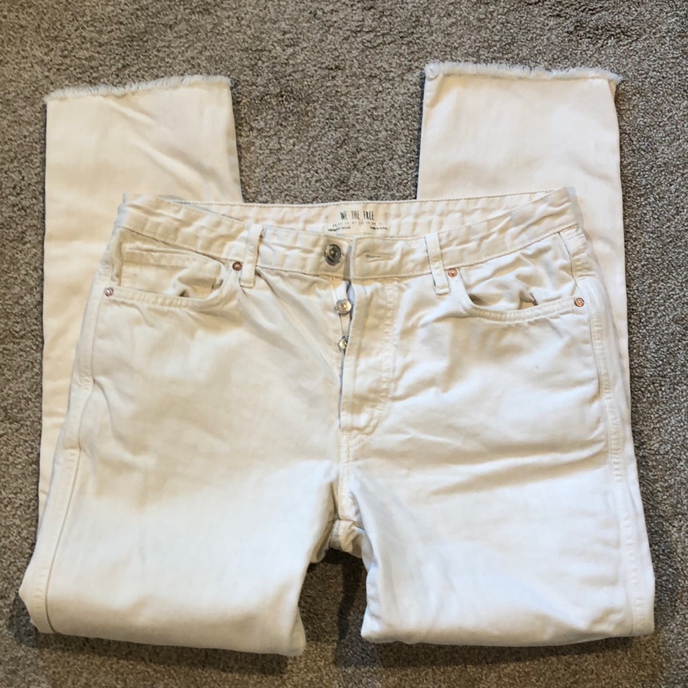 We the Free cream color jean crop ankle fringe hem straight leg denim 28